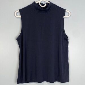 Eileen Fisher Blue Mock Neck Tank Top Small Petite Minimalist Wardrobe Staple